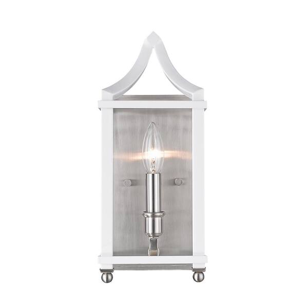 Golden Lighting Leighton 1-Light Pewter and White Wall Sconce Light