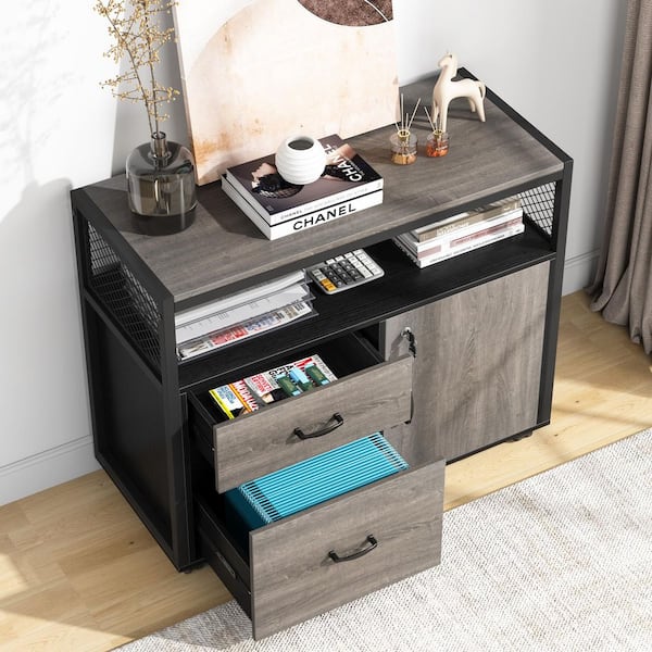 Atencio 2-Drawers Gray and Black 31.4 in. W Engineered Wood Lateral File Cabinet