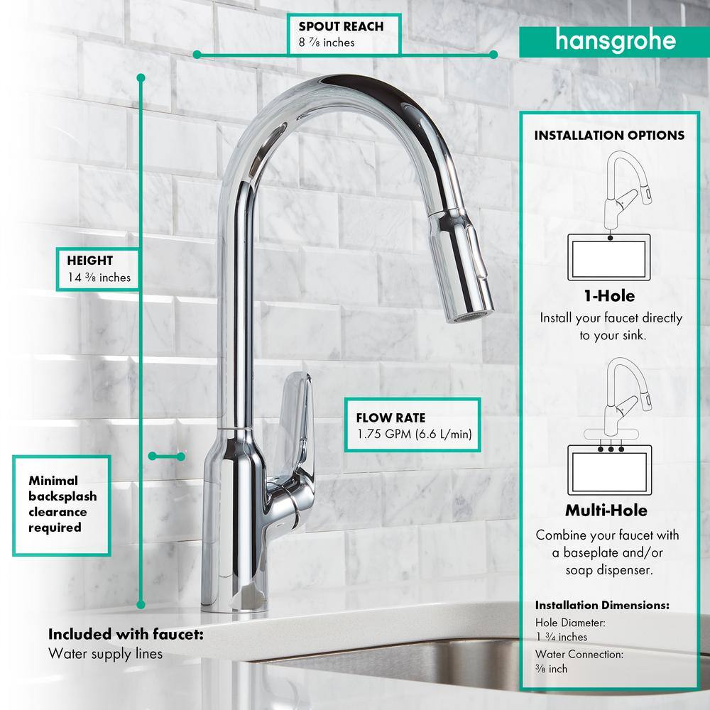 Chrome Single Handle Pull-Down Kitchen Faucet with Spray