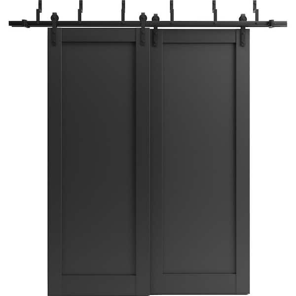 Sartodoors 64 in. x 84 in. 2 Panel Black Matte Solid MDF Sliding Barn Door with Hardware Kit