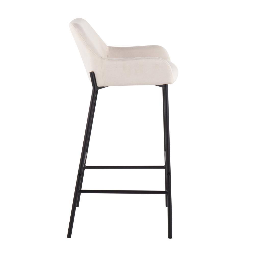 Set of 2 Cream Fabric and Black Metal Industrial Bar Stools
