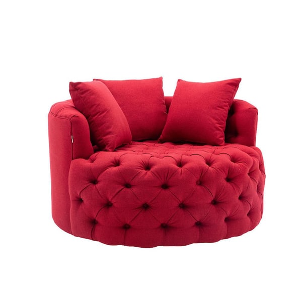 Red Modern Tufted Linen Lounge Swivel Barrel Chair CUU27140 - The Home ...