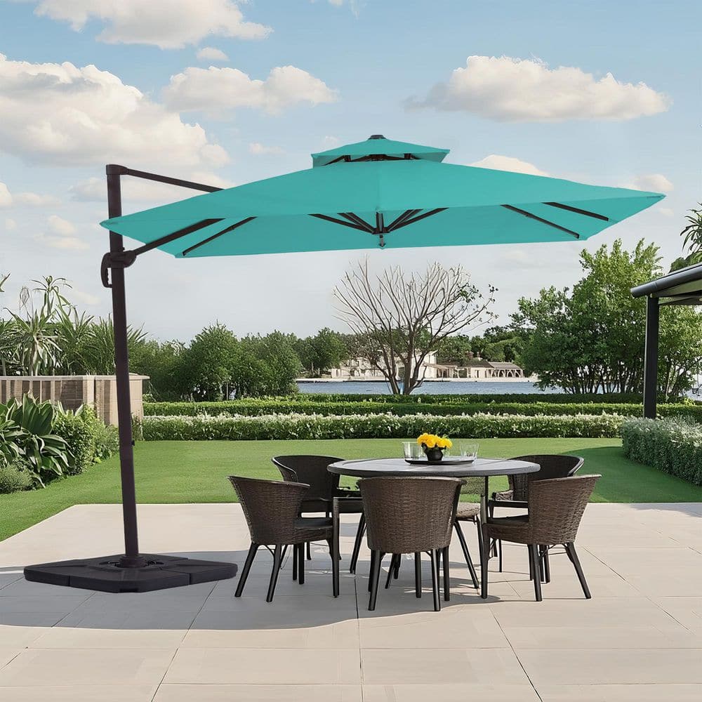 10 ft. x 10 ft. Square Cantilever Patio Umbrella with Weighted Base in Peacock Blue price history on PriceWatchPro