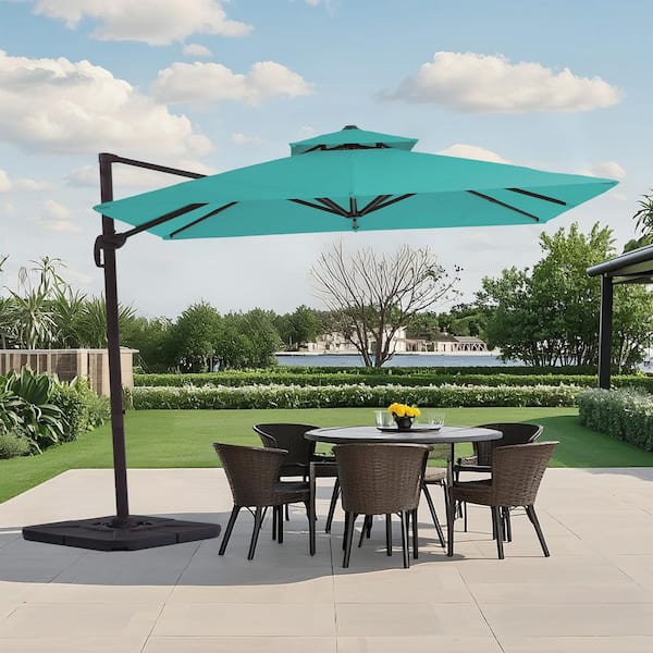 JEAREY 10 ft. x 10 ft. Square Cantilever Patio Umbrella with Weighted Base in Peacock Blue