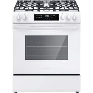 30 in. 5 Burners Slide in Front Control Gas Range with Steam Clean in White