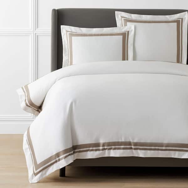 The Company Store Legends Hotel Supima Double Border Light Birch Queen Wrinkle-Free Sateen Duvet Cover