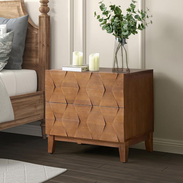 JAYDEN CREATION Diana Seadrift 2-Drawer Storage Nightstand with Adjustable Legs and Charging Station