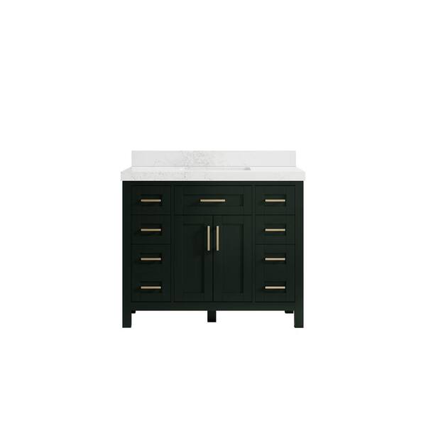 Willow Collections Cambridge 42 in. W x 22 in. D x 36 in. H Bath Vanity in Dark Green with 2 in. Empira Quartz Top