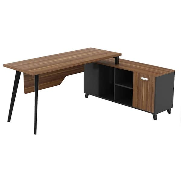 Tribesigns Lantz 55.1 in. L Shaped Desk Brown Engineered Wood Executive Desk with Cabinet
