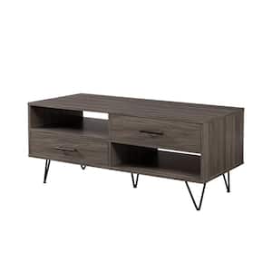 42 in. Slate Grey Rectangle Wood Mid-Century Modern Coffee Table with 2 Drawers