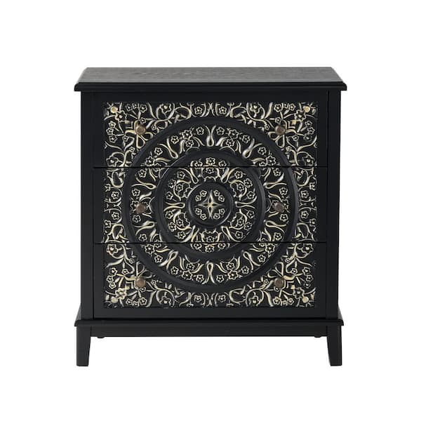 Mid-Century Black 3-Drawer 26 in. Wide Chest of Drawers