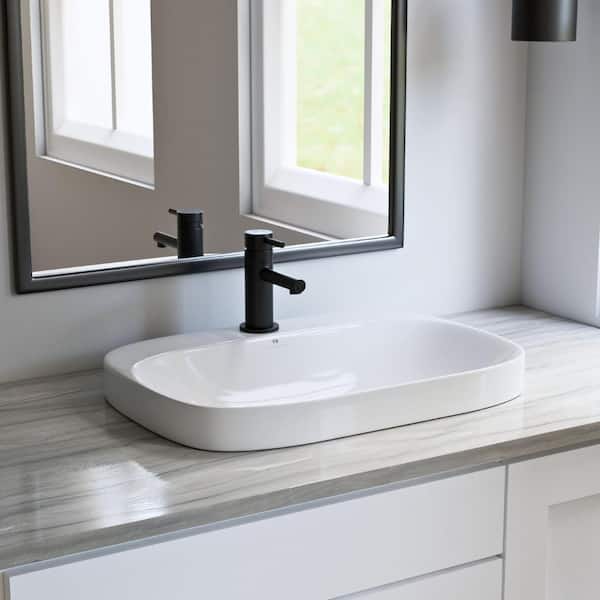Los Flexi 24 in. x 17 in. White Bathroom Drop-In Sink, Semi Recessed Sink with Faucet Hole, Includes Non-Overflow Pop-Up Drain