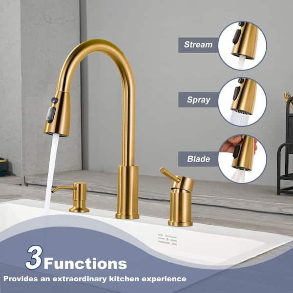 Separate Single Handle 15 in. H Pull Down Sprayer Kitchen Faucet with 360° Spout Swivel in Gold