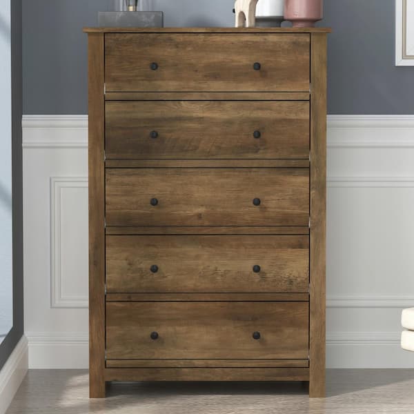 GALANO Genoa Knotty Oak 5-Drawer Chest of Drawer (46.2 in. H x 30.4 in. W x  17.1 in. D)