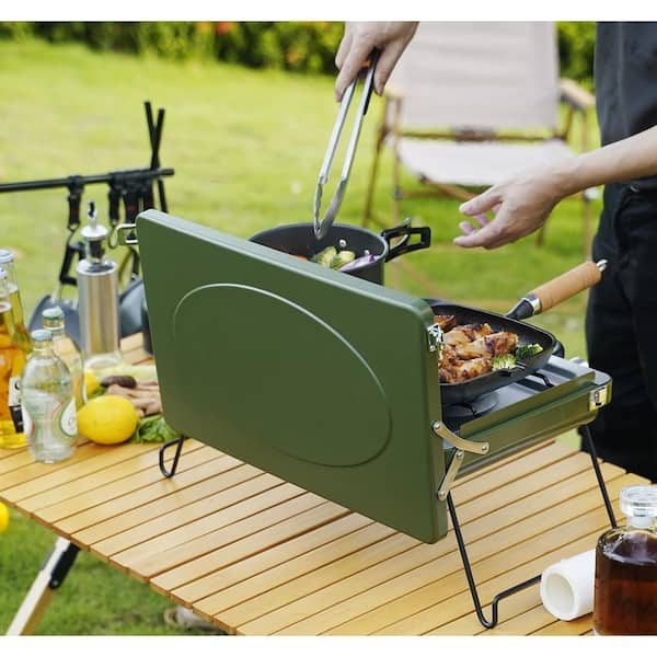 Hitechluxe 2-Burner Portable Propane Gas Grill Griddle Camp Stove in Green  with Foldable Legs, Heavy-Duty Latch & Handle THT144-BK