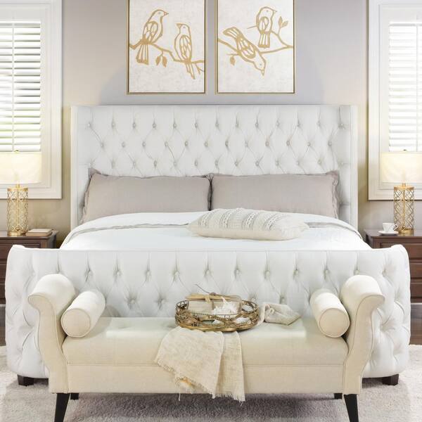 Jennifer Taylor Antique White King, King Bed Upholstered Headboard And Footboard