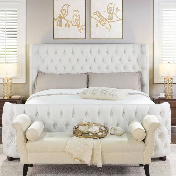 off white tufted bed