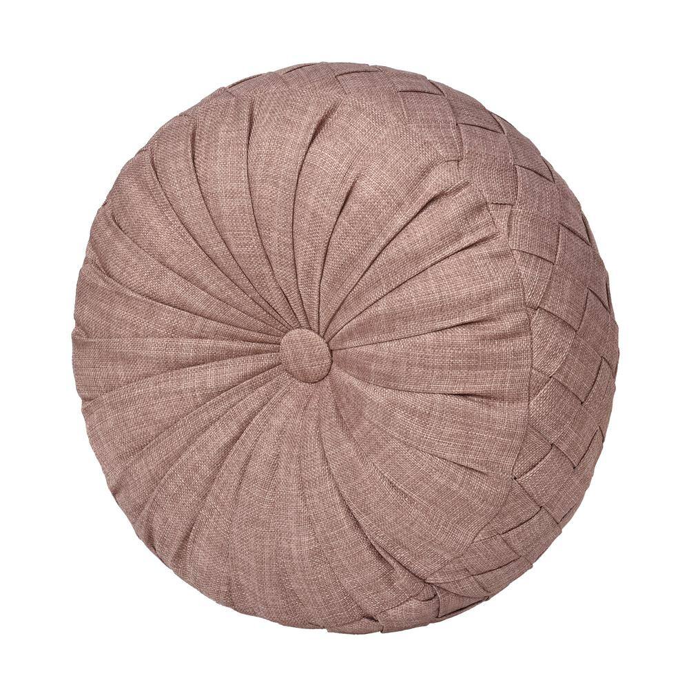 Safia Dusty Rose Polyester Solid Tufted Round Decorative Throw Pillow 15 in