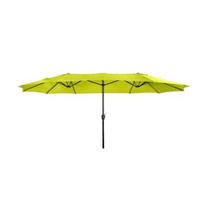 Bali Outdoor Double Sided 15 ft. x 9 ft. Rectangular Twin Market Patio Umbrella with Crank in Lime Green