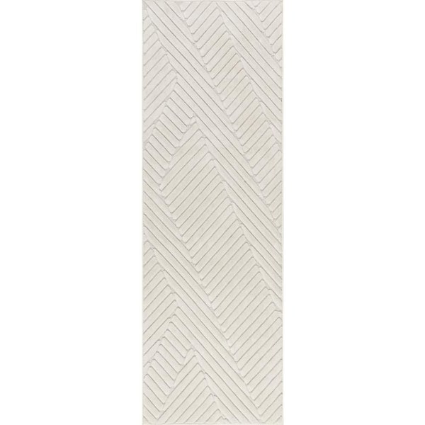 Amal High-Low Geometric Indoor/ Outdoor Cream 3 ft. x 8 ft. Outdoor Runner Rug