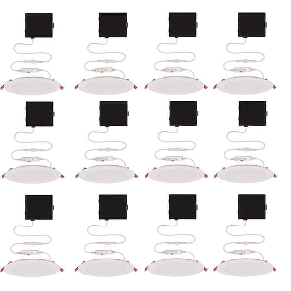 Commercial Electric Ultra Slim Integrated LED 6 in Round Adj Color Temp Canless Recessed Light for Kitchen Bath Living rooms, White 12-Pack