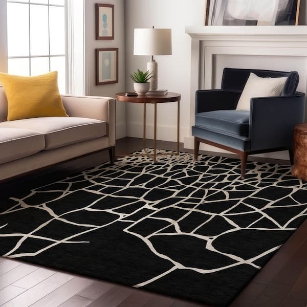 Mayfield Premium Machine Washable Abstract AMF1049 Black 9 ft. x 12 ft. Area Rug