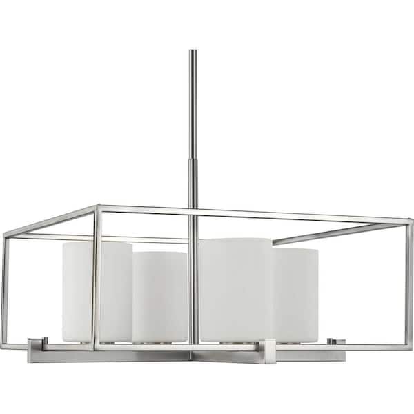 Progress Lighting Chadwick Collection 4-Light Brushed Nickel Etched Opal Glass Modern Chandelier Light