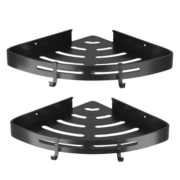 Aoibox 4-Piece 9.8 in. W x 2 in. H x 12.6 in. D Aluminum Triangle Bath Shower Shelf in Matte Black with Hooks
