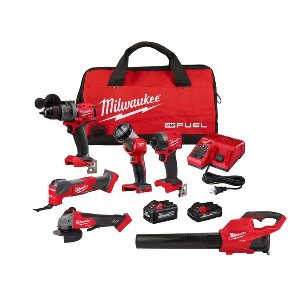 Milwaukee M18 FUEL 18-Volt Lithium-Ion Brushless Cordless Combo Kit (4-Tool) with M18 FUEL Grinder, Blower, and (2) Batteries