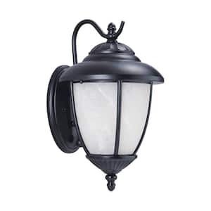 Yorktown 1-Light Black Outdoor 16.25 in. Wall Lantern Sconce with LED Bulb