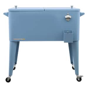 80 qt. Blue Classic Outdoor Rolling Patio Cooler with Wheels and Handles