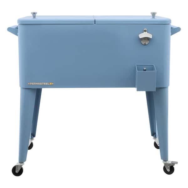 PERMASTEEL 80 qt. Blue Classic Outdoor Rolling Patio Cooler with Wheels and Handles