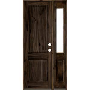 44 in. x 96 in. Rustic Knotty Alder Square Top Left-Hand/Inswing Clear Glass Black Stain Wood Prehung Front Door w/RHSL