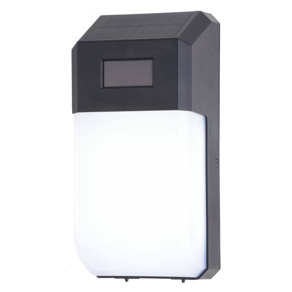 Black Solar LED Outdoor Wall Light with Motion Sensor and Frosted Shade