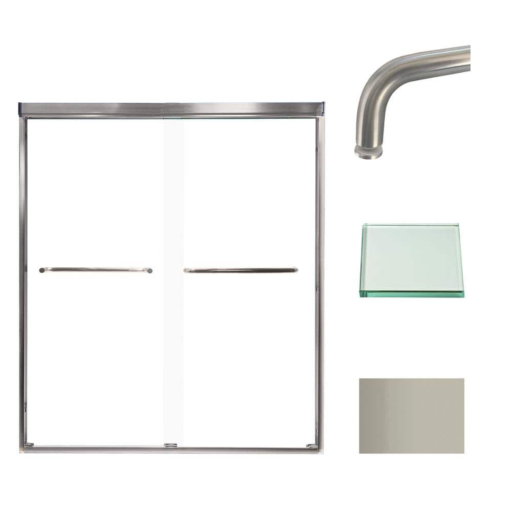 Transolid Cara 59 in. W x 70 in. H Sliding Semi-Frameless Shower Door in Brushed Stainless with Clear Glass -  CBP607006C-BS