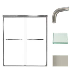 Cara 59 in. W x 70 in. H Sliding Semi-Frameless Shower Door in Brushed Stainless with Clear Glass