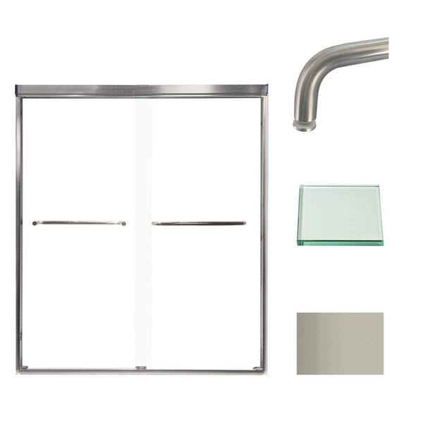 Transolid Cara 59 in. W x 70 in. H Sliding Semi-Frameless Shower Door in Brushed Stainless with Clear Glass