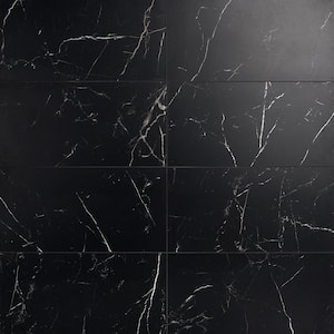 Marmo Black 11.81 in. x 23.62 in. Matte Marble Look Porcelain Floor and Wall Tile (11.62 sq. ft./Case)