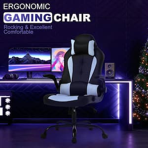 Leo Faux Leather Seat Adjustable Height Reclining Ergonomic Gaming Chair in Black and White With Adjustable Arms
