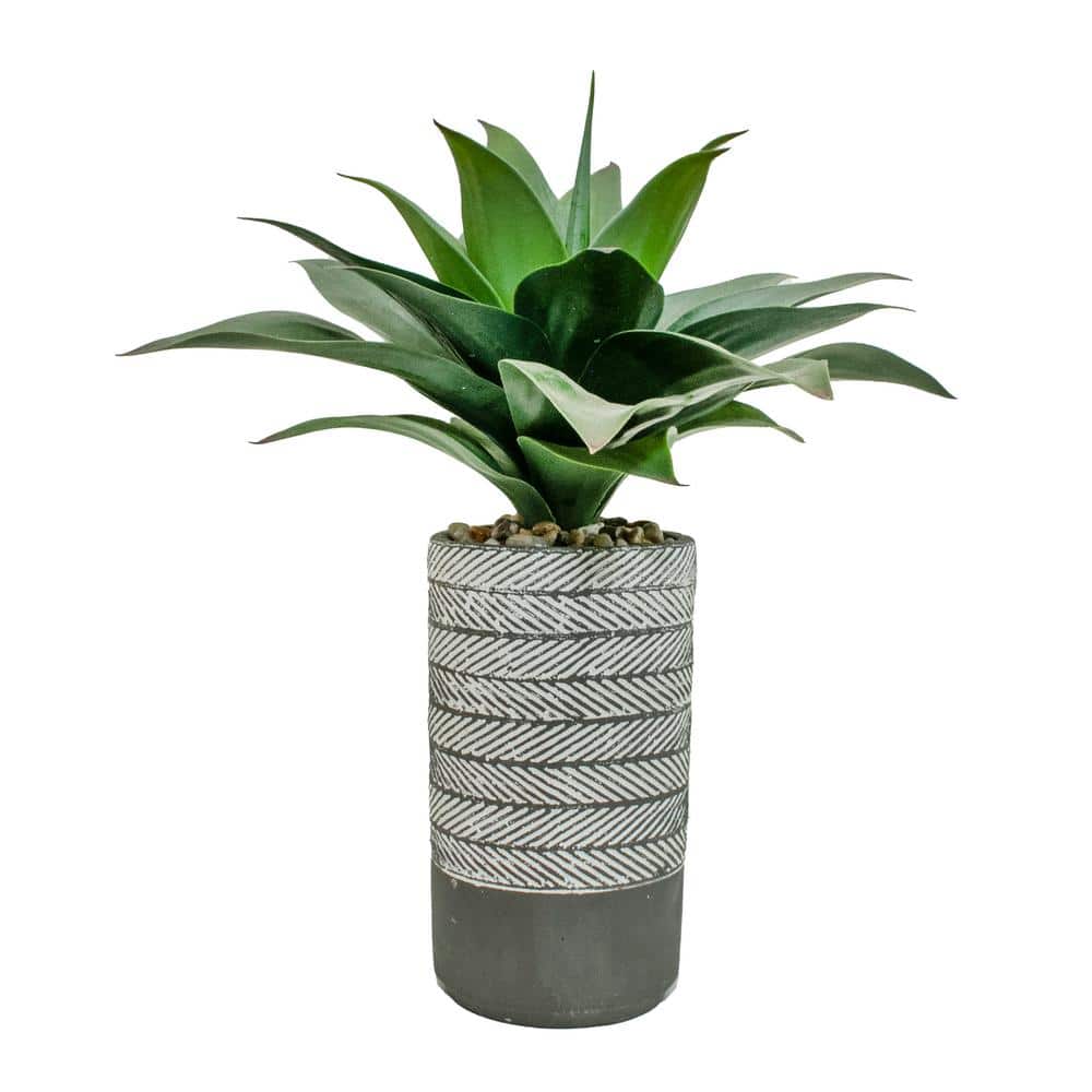 VINTAGE HOME 19 in. Artificial Agave in a Ribbed Grey Cement Pot ...