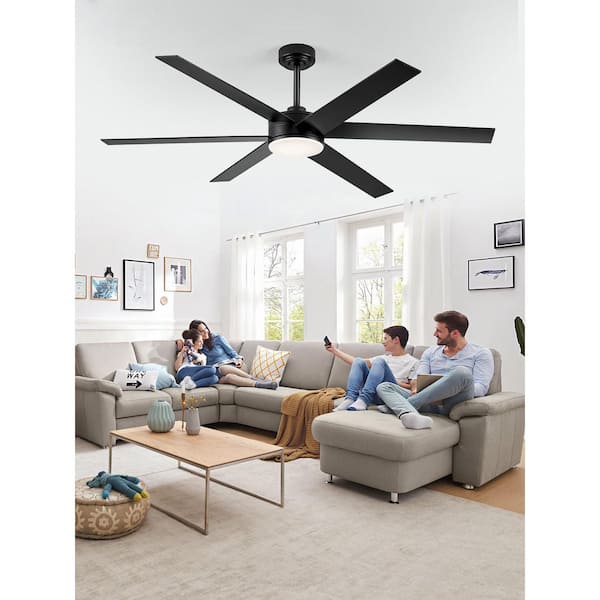 60 in. Outdoor/Indoor Black Large Ceiling Fan with Dimmable Lights and Remote/APP Control, 3-CCT, 6 Speeds, DC Montor
