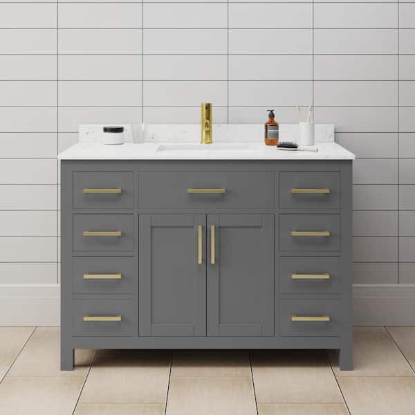 Wyndham Collection Beckett 48 in. W x 22 in. D x 35 in. H Single Sink Bathroom Vanity in Dark Gray with Carrara Cultured Marble Top