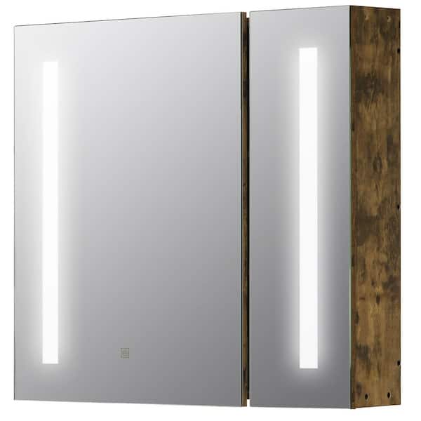 WELLFOR 27.5 in. W x 25.5 in. H Rectangular MDF Wall Mounted Medicine Cabinet with Mirror, Dimmable, LED, and USB Charge