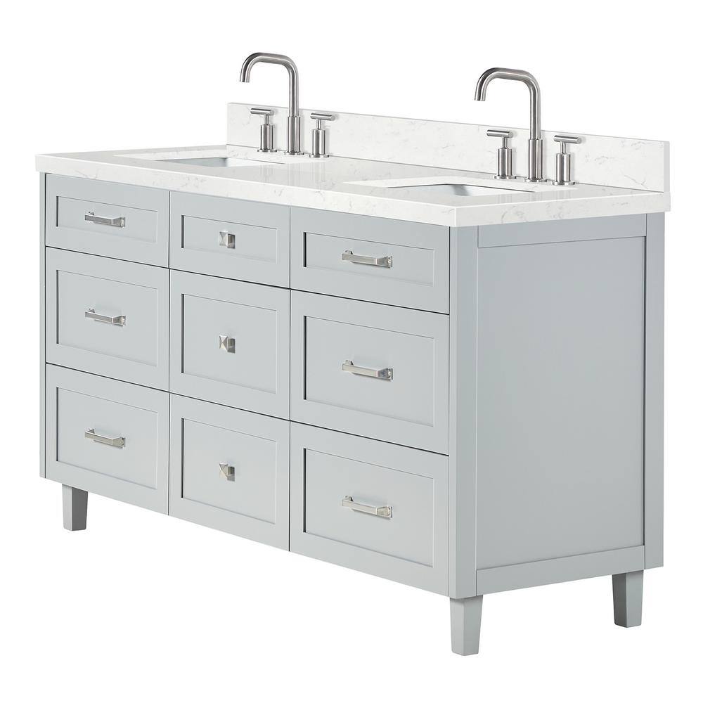 Monroe 66" Light Gray Wood Double Sink Vanity with Carrara Quartz Top