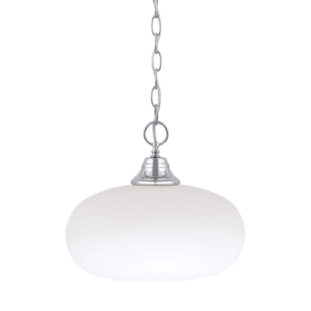 Kingston 100-Watt 1 Light Chrome Shaded Pendant Light with 13 in. White Mus