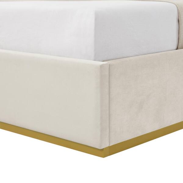 Inspired Home Aksel Beige King Size Platform Bed Upholstered