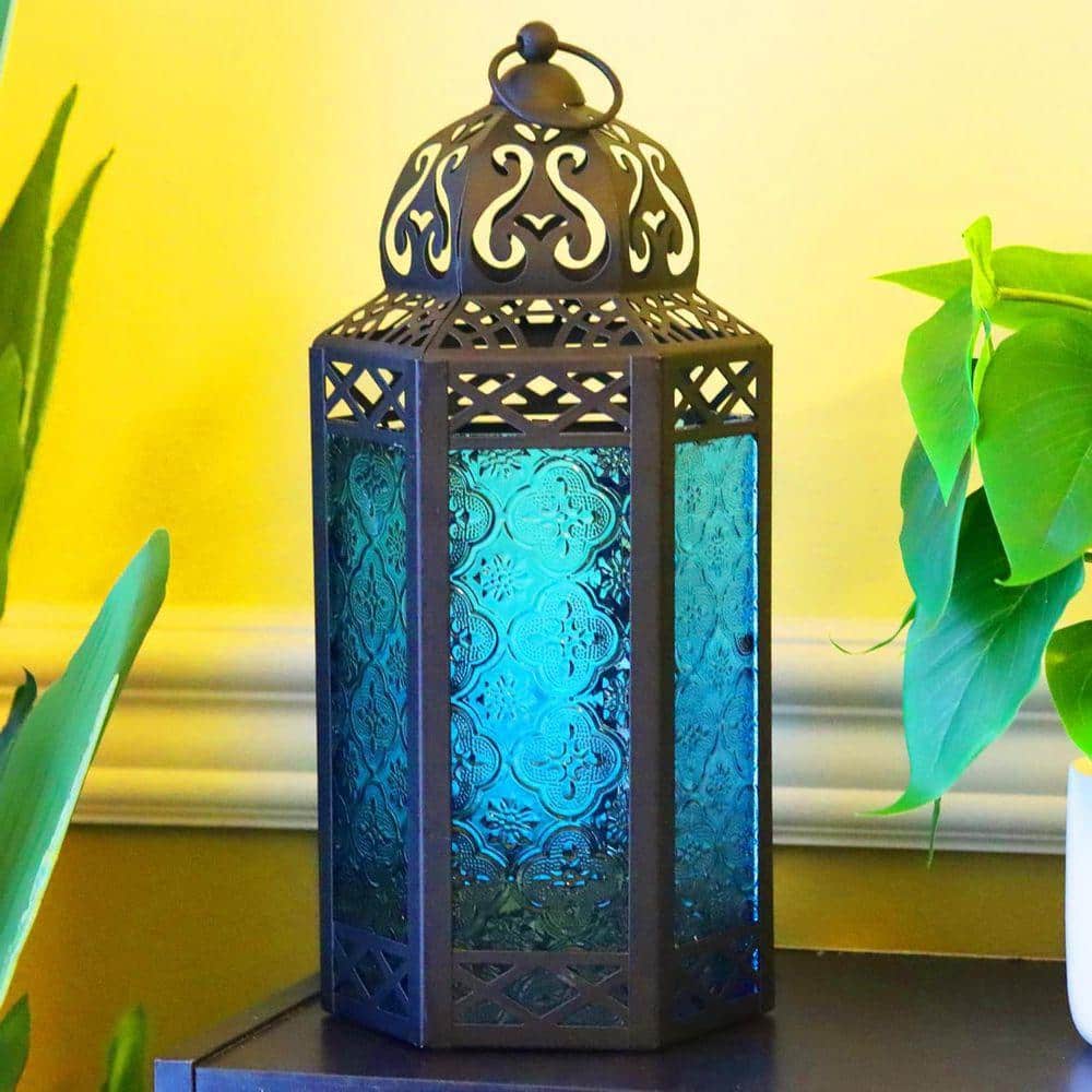 12 in. x 5.5 in. Black Metal Moroccan Lantern without Candle