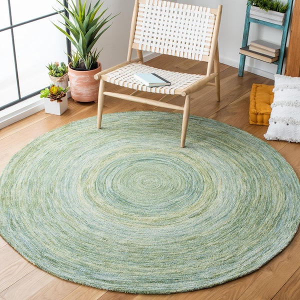 Ikat 6 ft. x 6 ft. Sage/Green Abstract Round Rug