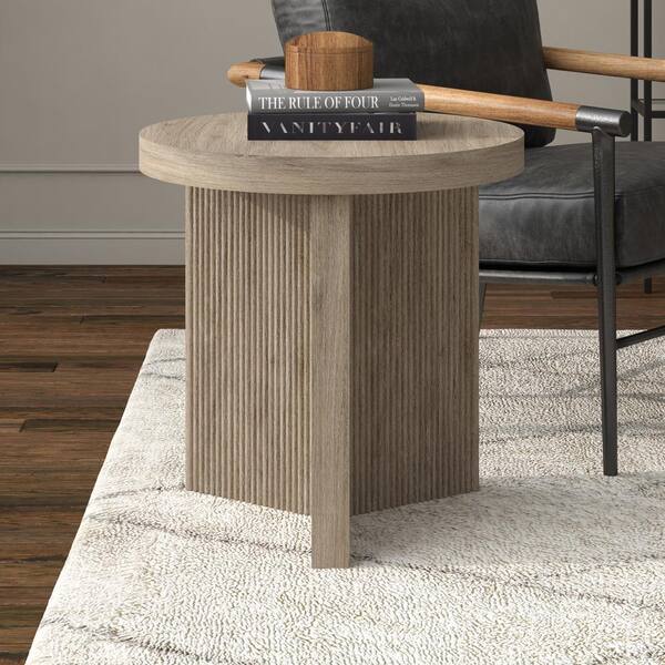 Meyer&Cross Holm 22 in. Antiqued Gray Oak Round MDF Top End Table