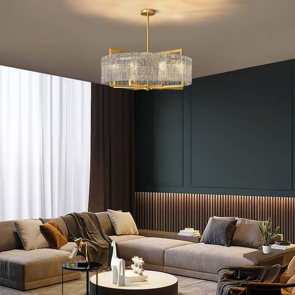 SILJOY 6-Light Gold 25.6in Modern Glass Shade Chandelier for